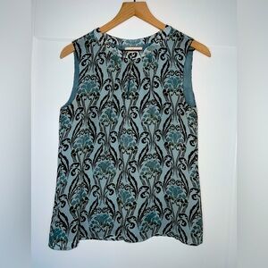 TORY BURCH Sleeveless silk top size, size 6 light blue & brown art deco floral